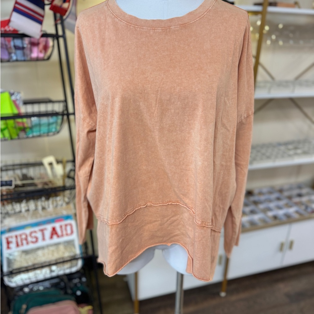 Easel Brand Soft Peach Long Sleeve Top